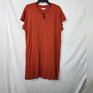 Madewell Women's Burnt Orange Hemp & Cotton Short Sleeve Henley Mini Dress Large